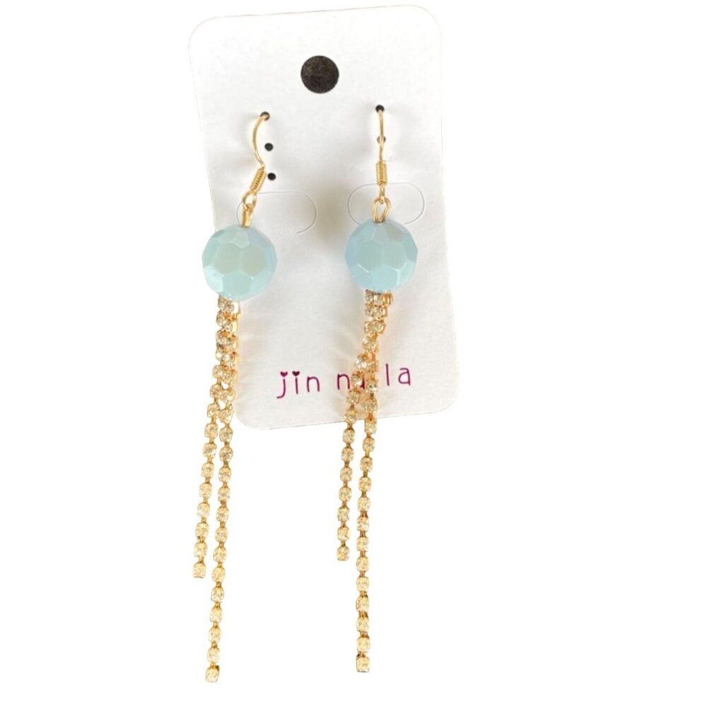 Dangling Blue Bead Earrings by Jin Na La Nickel Free w/ Rhinestone Strands